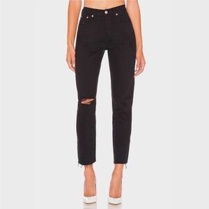 Levi’s Wedgie Icon Jeans Black Desert High Rise Distressed Raw Hem Denim Size 26